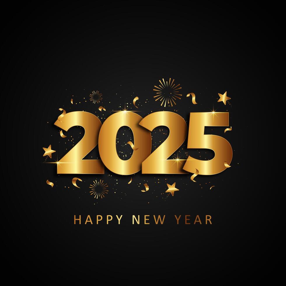 new year celebration 2025 with style number in golden shiny color on a dark background vector