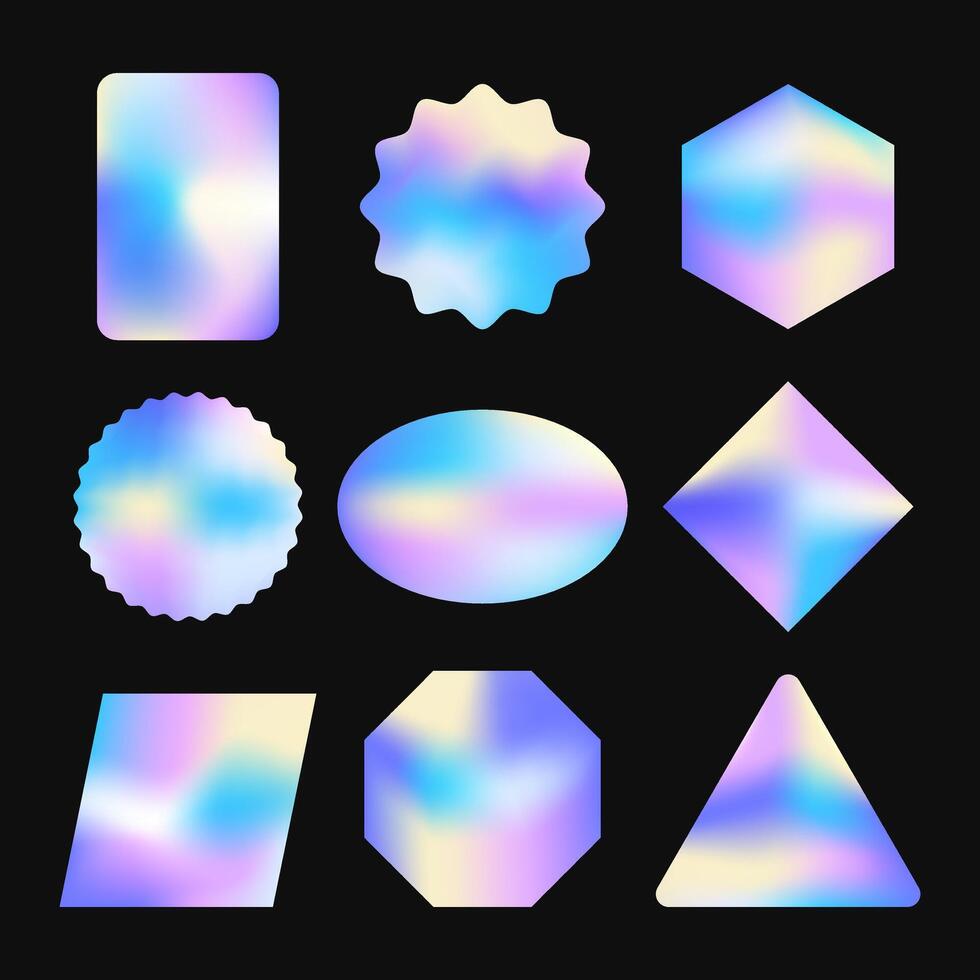 Set of hologram shapes sticker for template design decoration vector