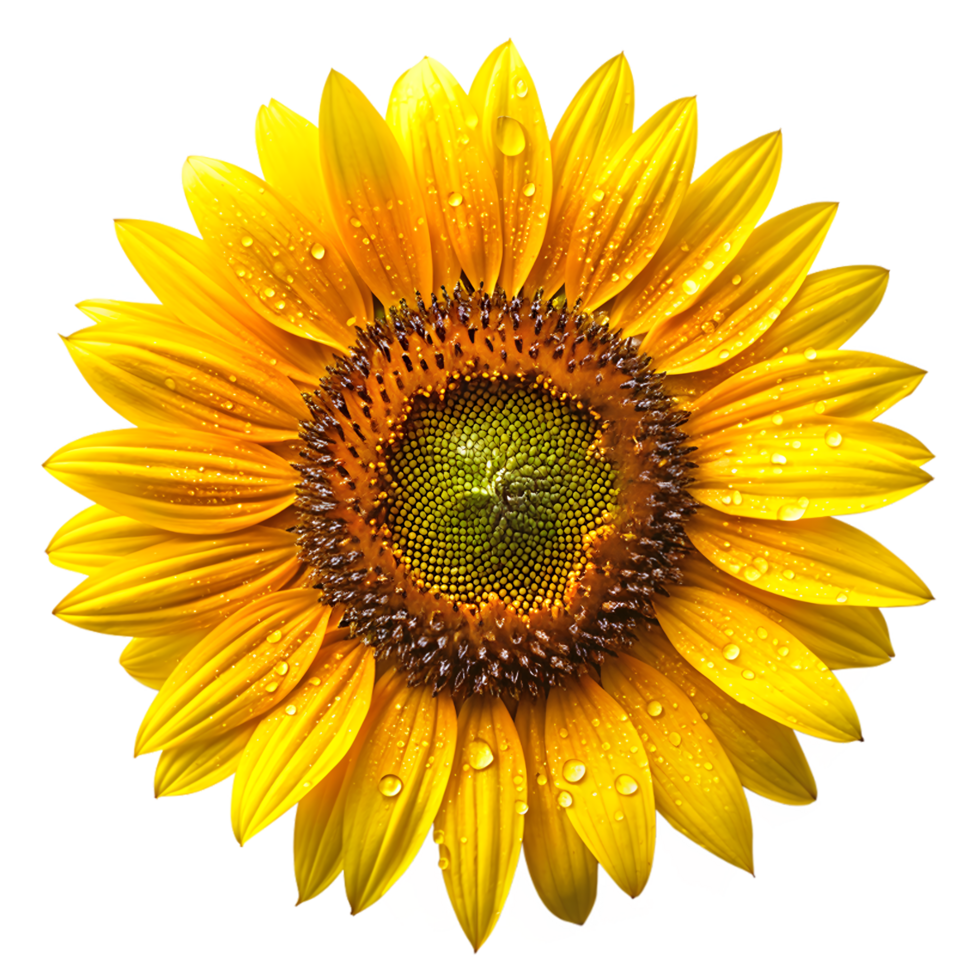 een mooi zonnebloem met water druppels png