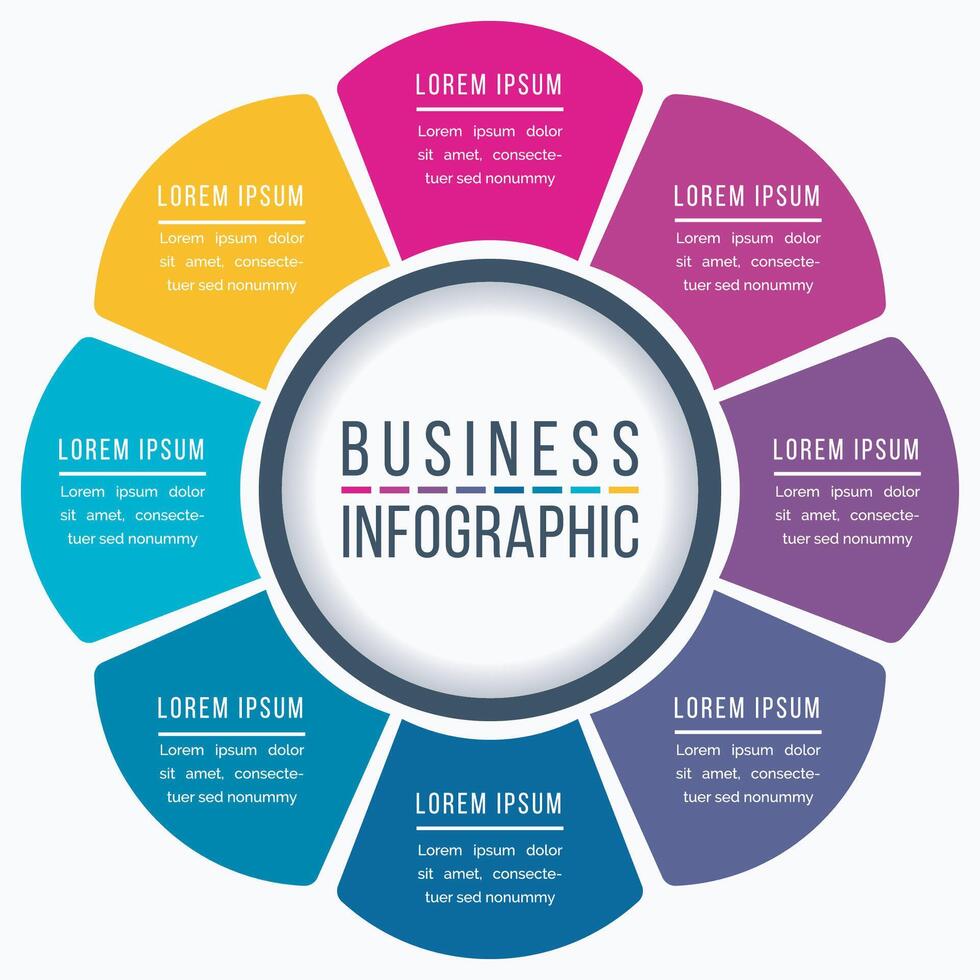 Circle Infographic design 8 Steps, objects, elements or options business information template vector