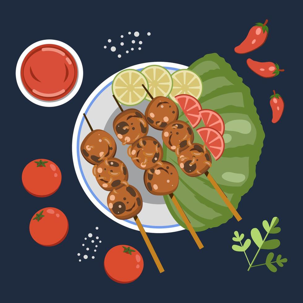 Grilled bakso food vector