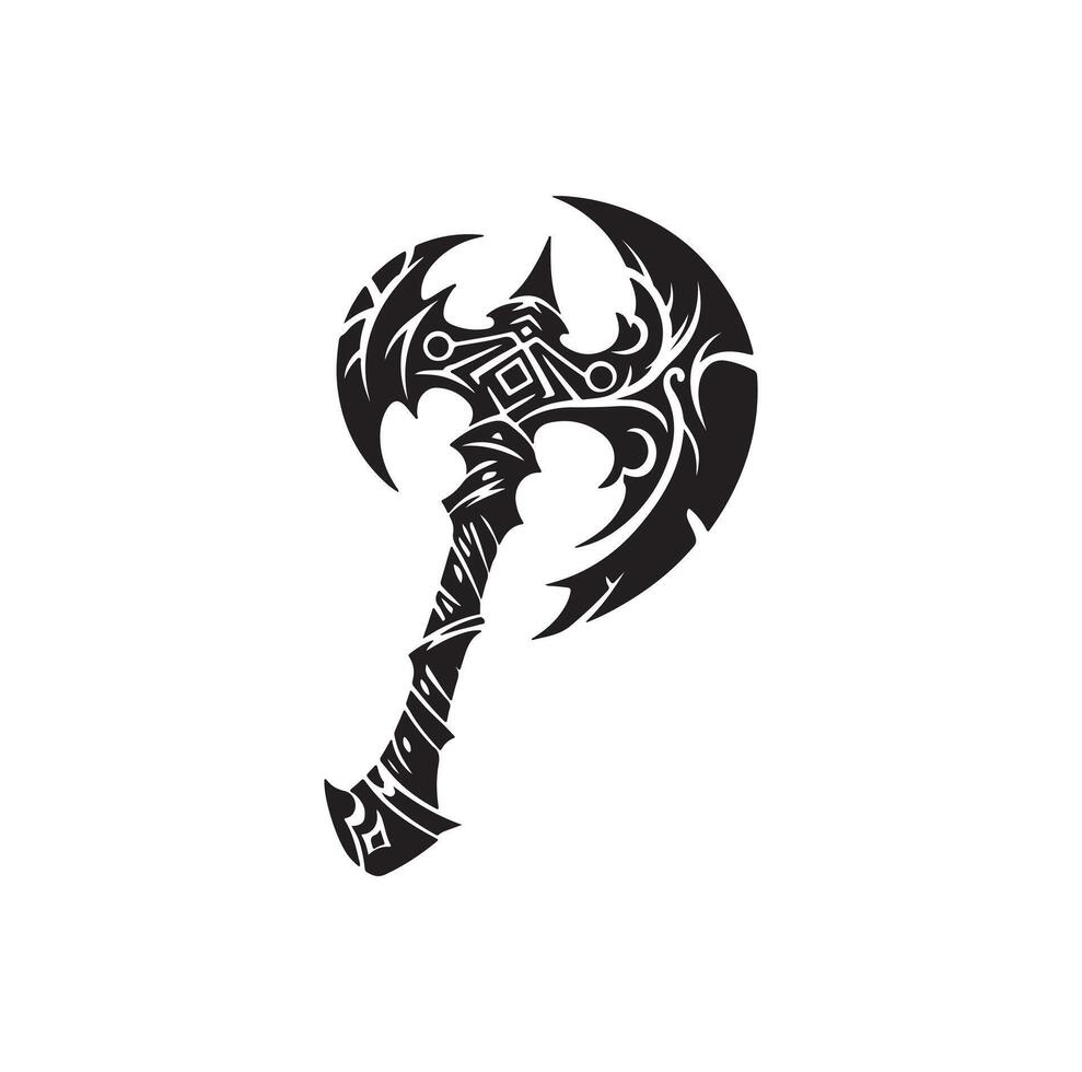 fantasy weapon axe illustration. viking tools logo vector