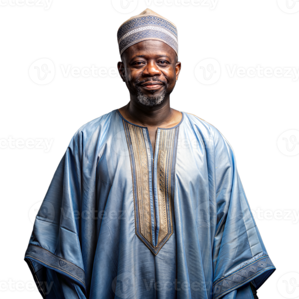 Portrait of a smiling man in traditional attire on transparent background png
