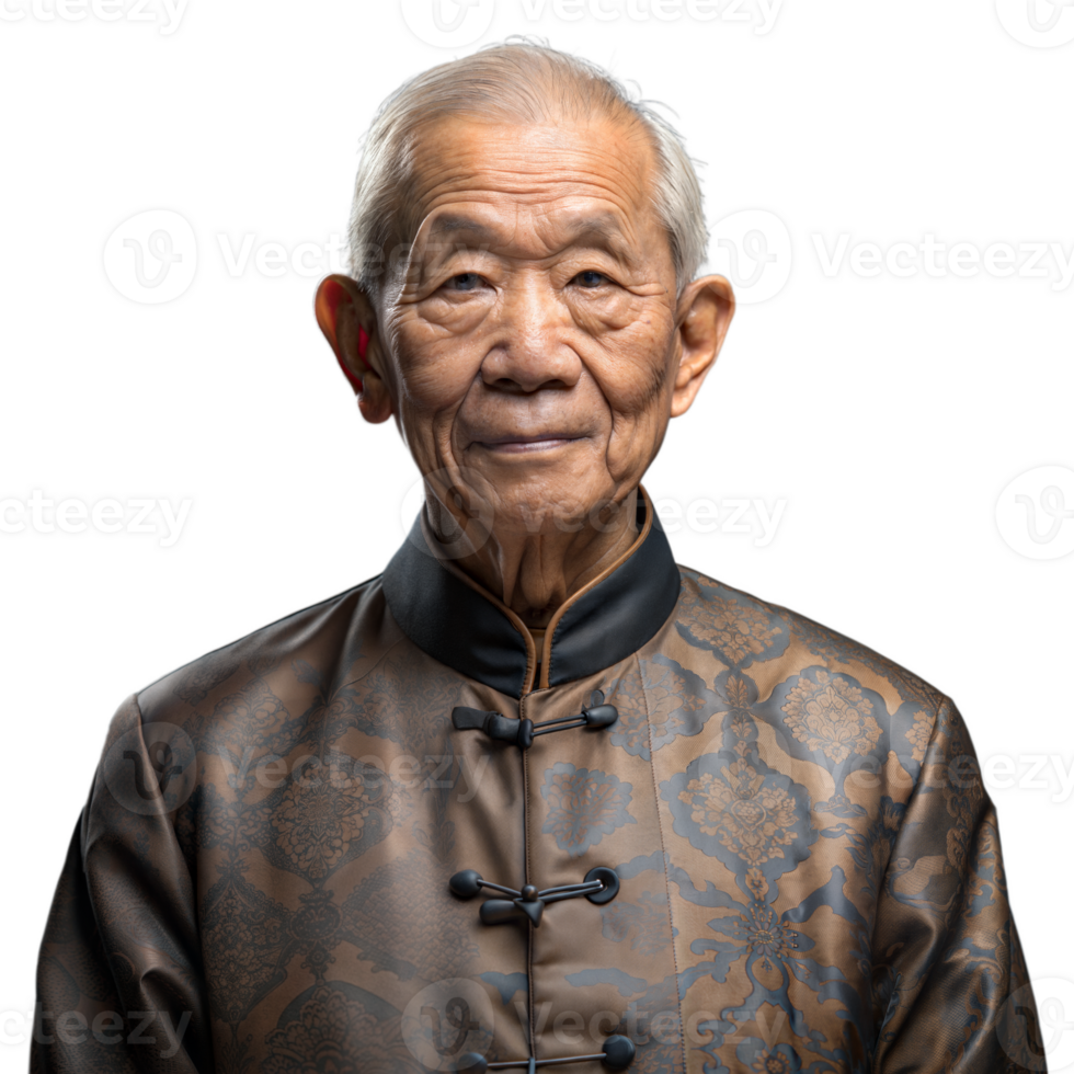 Portrait of an elderly man in traditional attire on a transparent background png