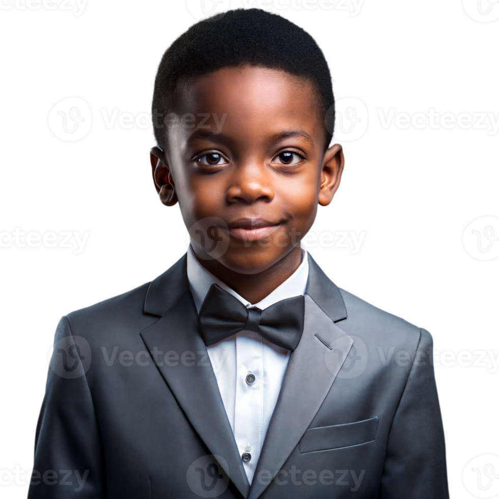 Young boy in formal suit and bow tie on transparent background png