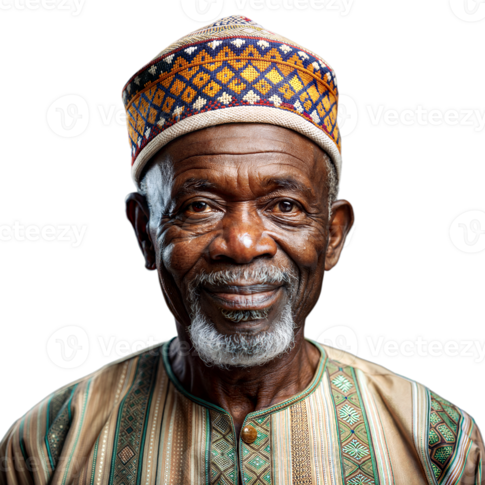Elderly man wearing traditional hat on transparent background png