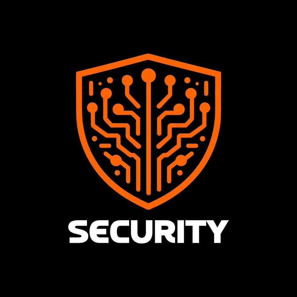 A cutting-edge logo featuring a circuit chip shield, symbolizing top-notch security and protection for your brand, perfect for tech companies, cybersecurity firms seeking a modern and dynamic vector