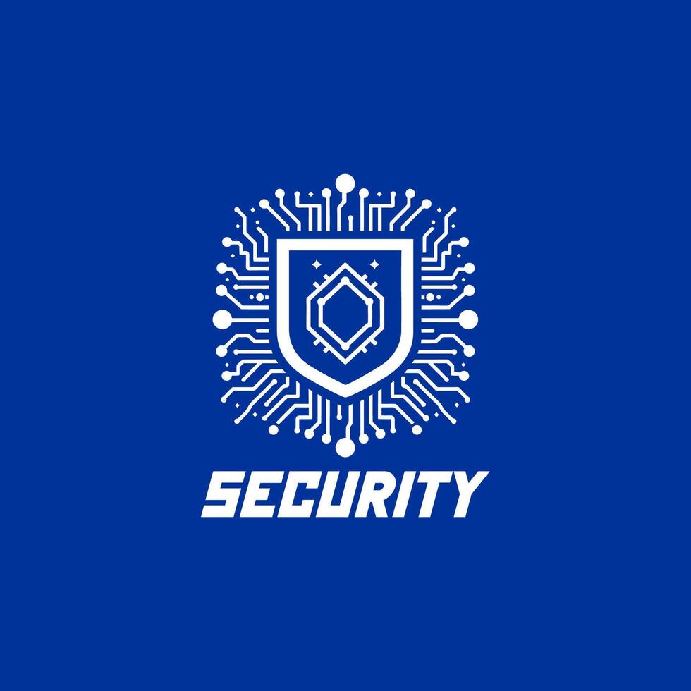 A cutting-edge logo featuring a circuit chip shield, symbolizing top-notch security and protection for your brand, perfect for tech companies, cybersecurity firms seeking a modern and dynamic vector