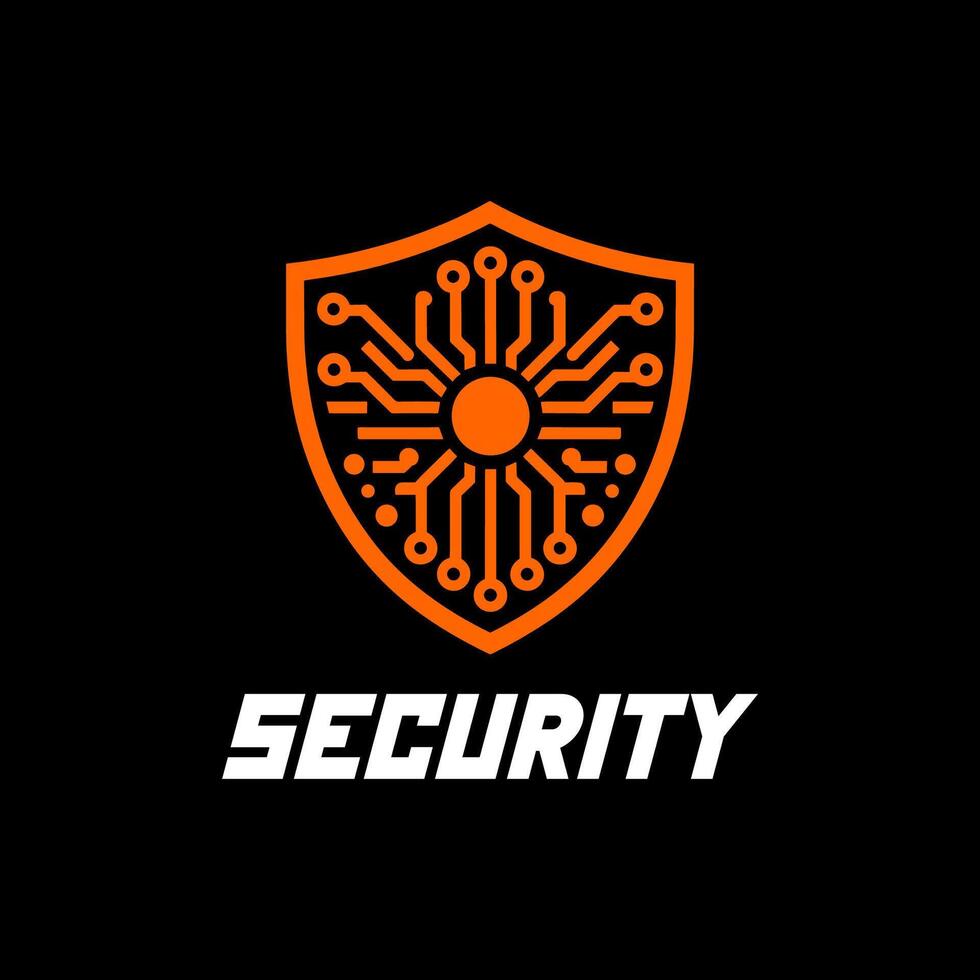 A cutting-edge logo featuring a circuit chip shield, symbolizing top-notch security and protection for your brand, perfect for tech companies, cybersecurity firms seeking a modern and dynamic vector