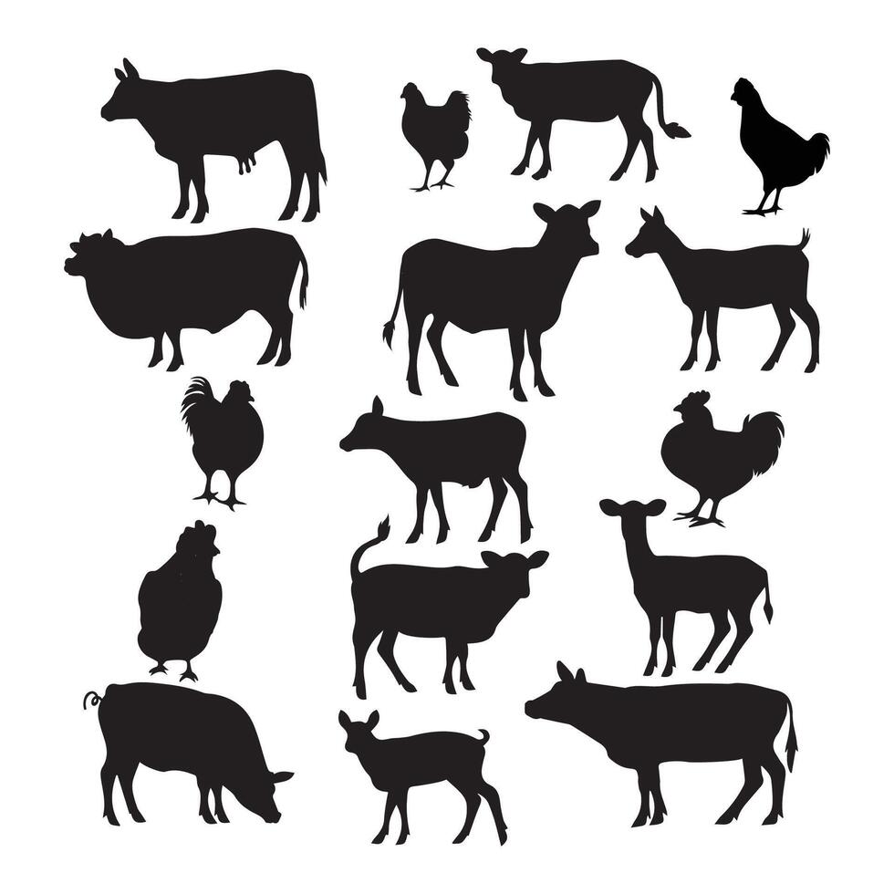 farm animal silhouettes set vector