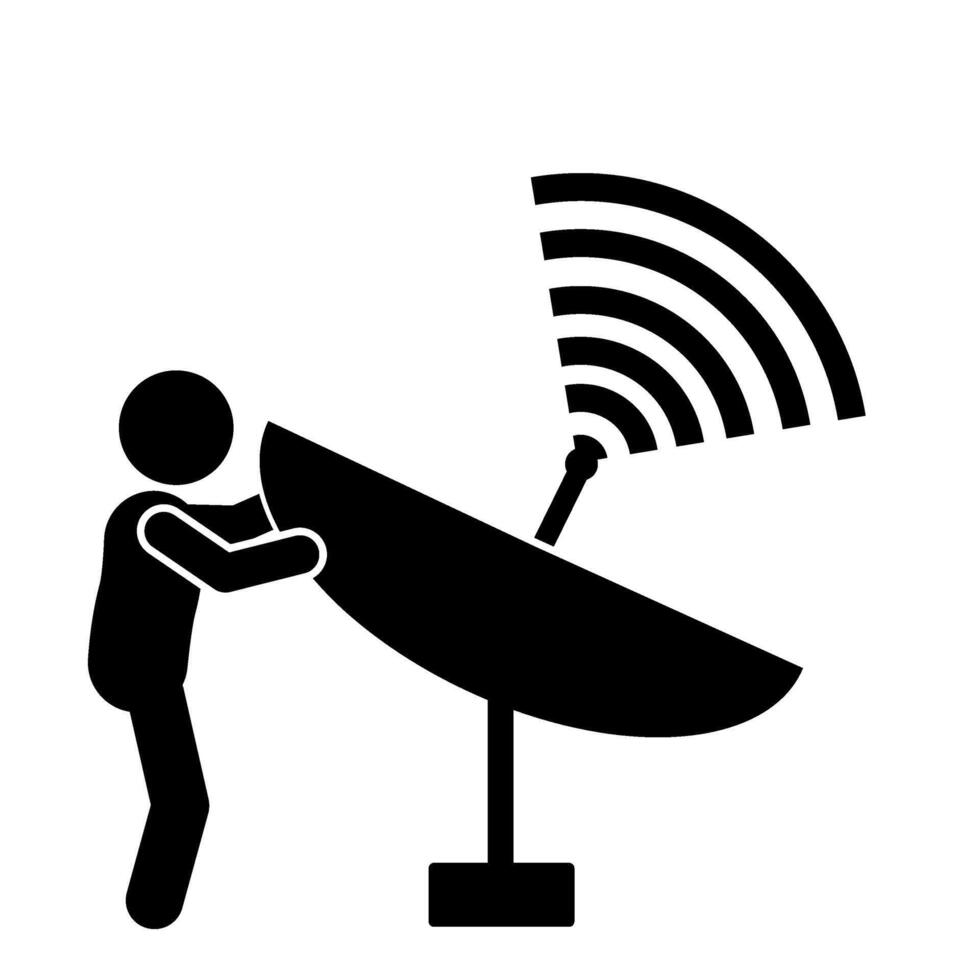 illustration of a man directing a transmitter, looking for a signal from the transmitter vector