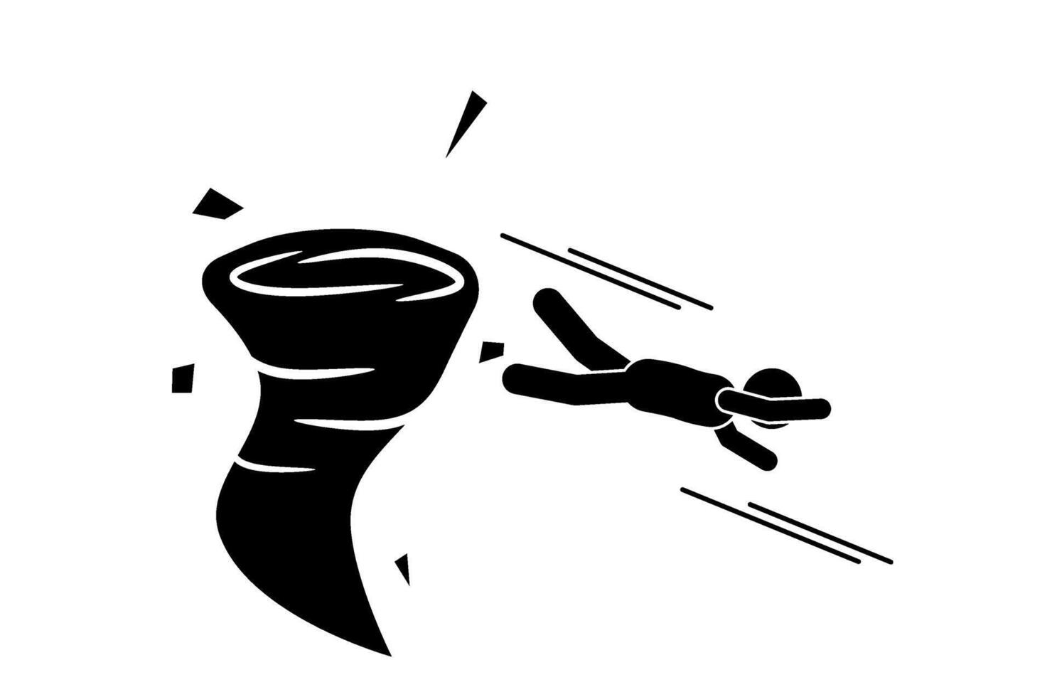 illustration people are dragged inside the tornado, the tornado destroys buildings vector