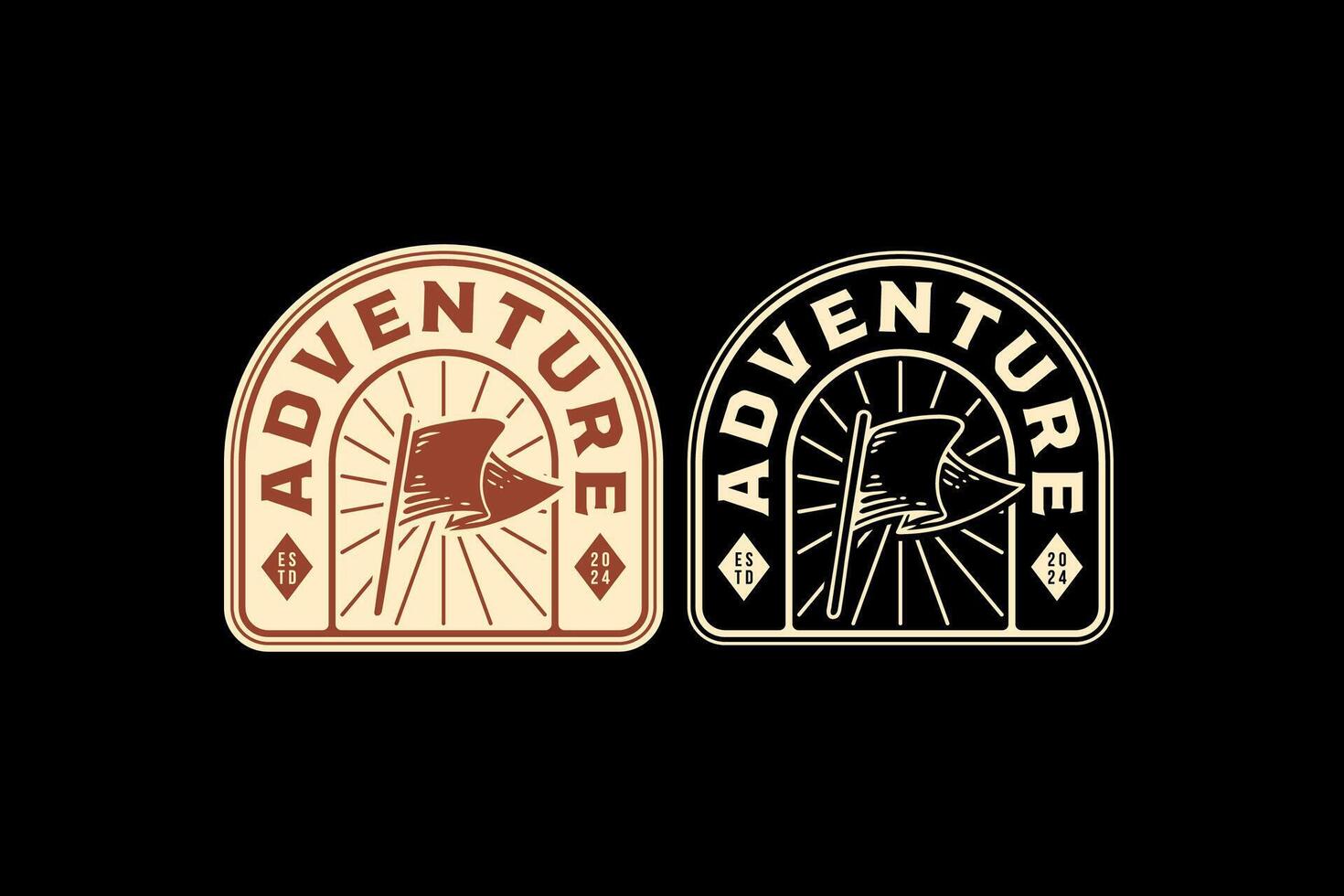 flag and stick logo design for wildlife adventure and survival kit sport business vector