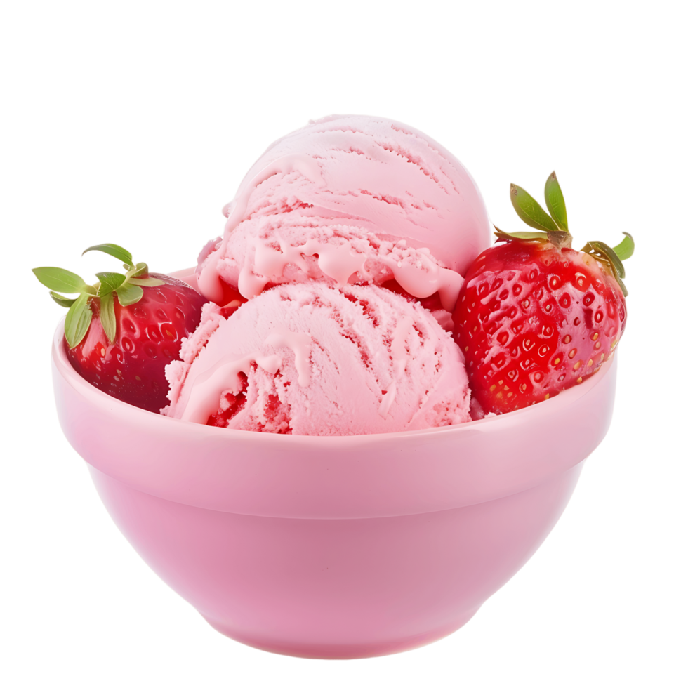 Strawberry Ice Cream Serving on Clear Background png