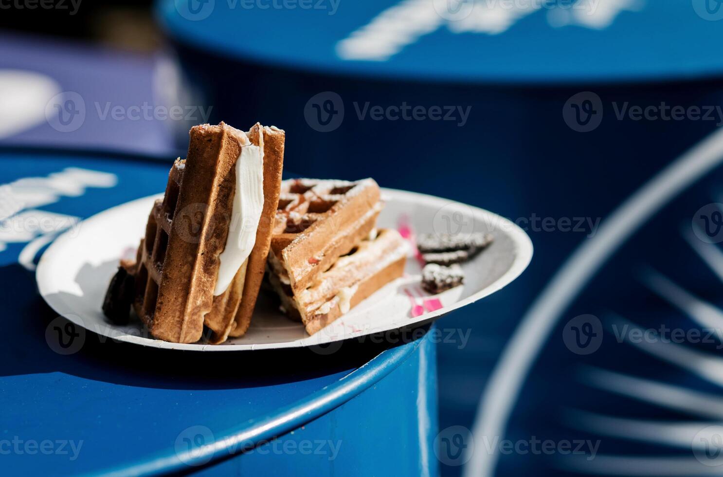 delicious Belgian waffles with cream photo