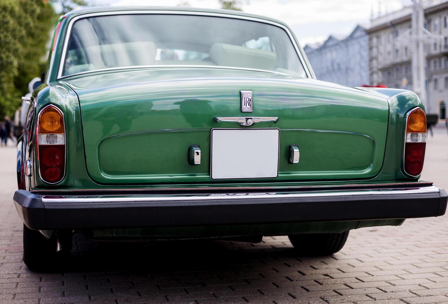 Minsk, Belarus, May 16, 2024 - Rear view vintage Rolls Royce photo