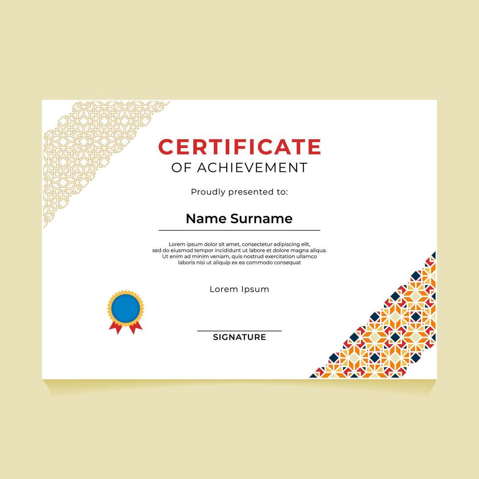 Arabic and Islamic Geometric Certificate Template Design vector