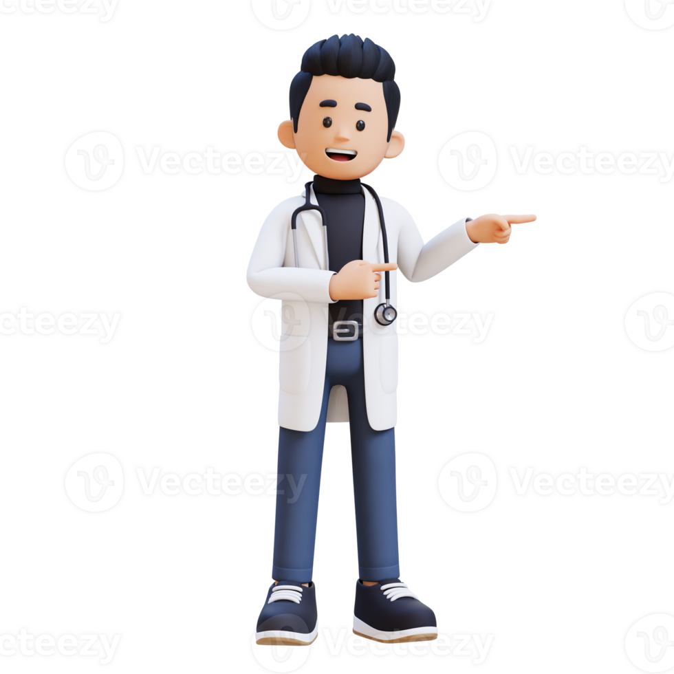 3D Doctor Character Pointing to the Left Pose. Suitable for Medical content png