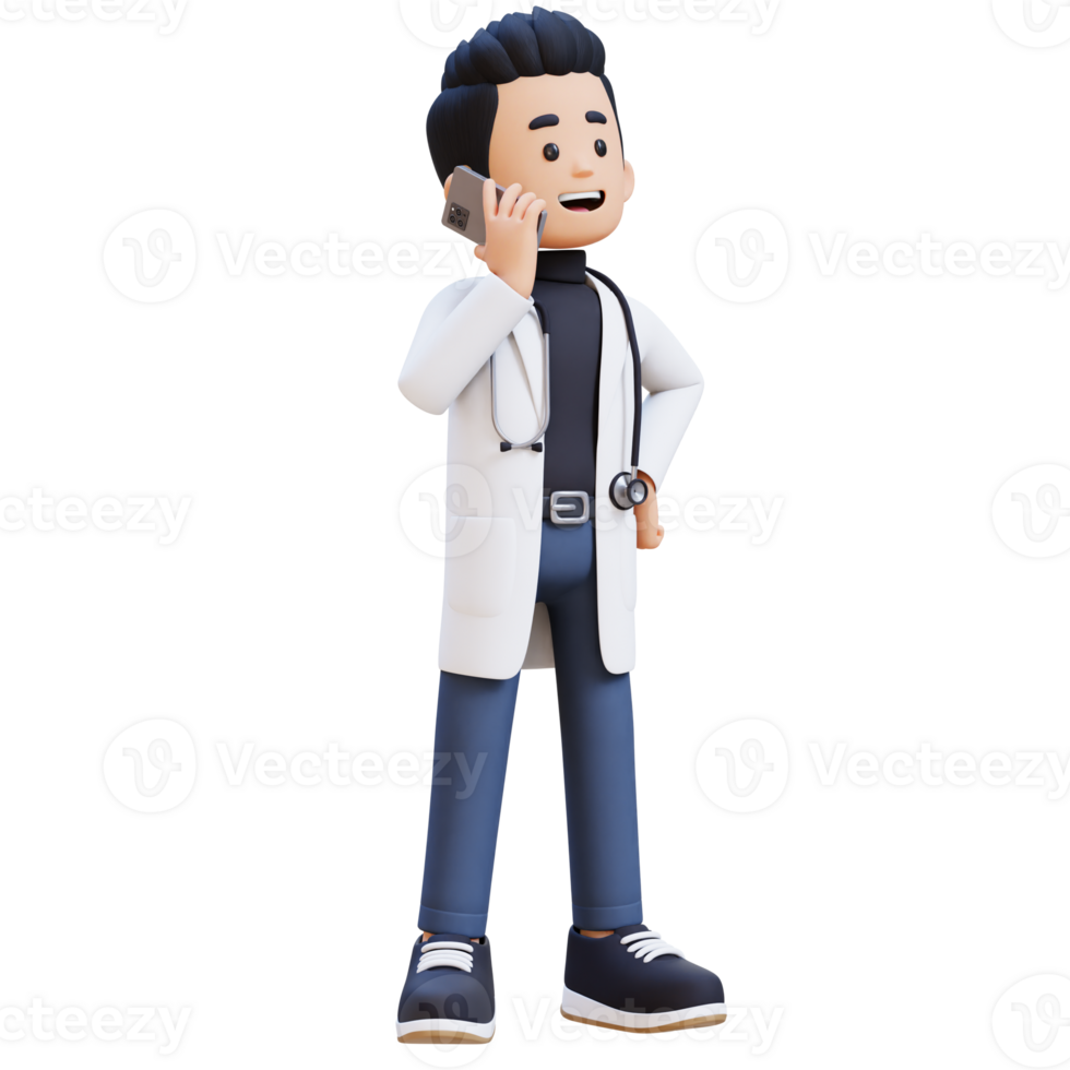 3D Doctor Character Talking on phone call. Suitable for Medical content png
