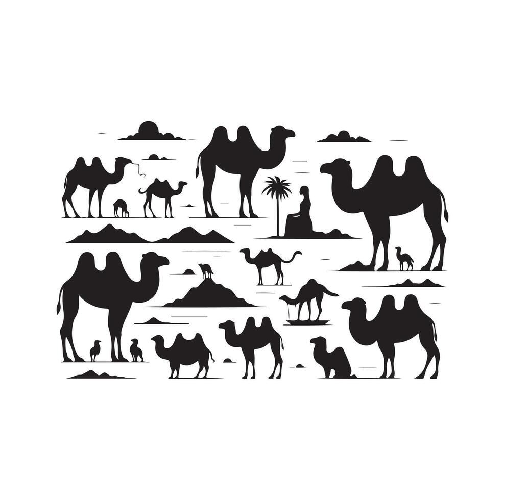camel silhouettes illustration on white background vector