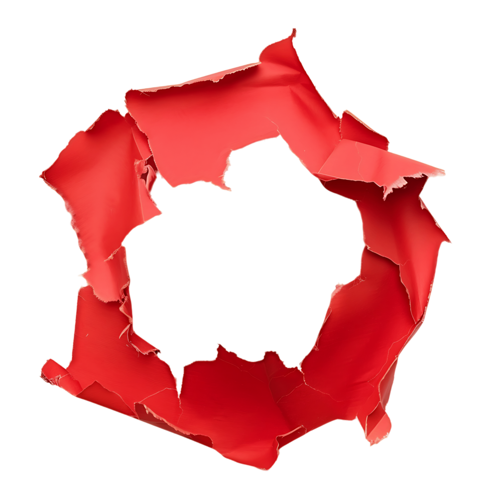Detailed Hole in Red Paper on Clear Canvas png
