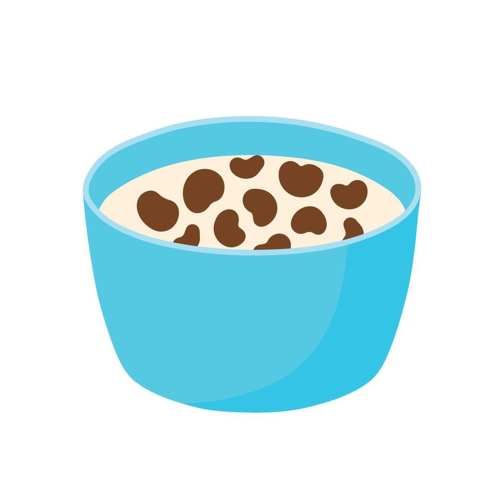 Chocolate Cereal in a Bowl for Cute Cartoon Breakfast Illustration vector