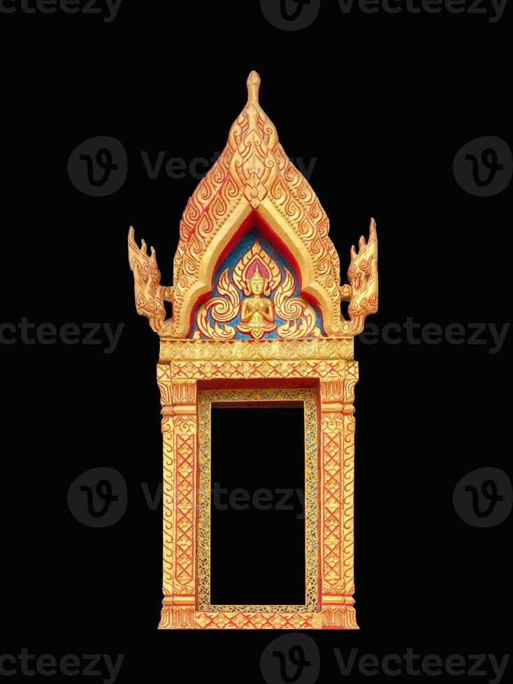 Ancient golden window with Thai pattern in temple photo