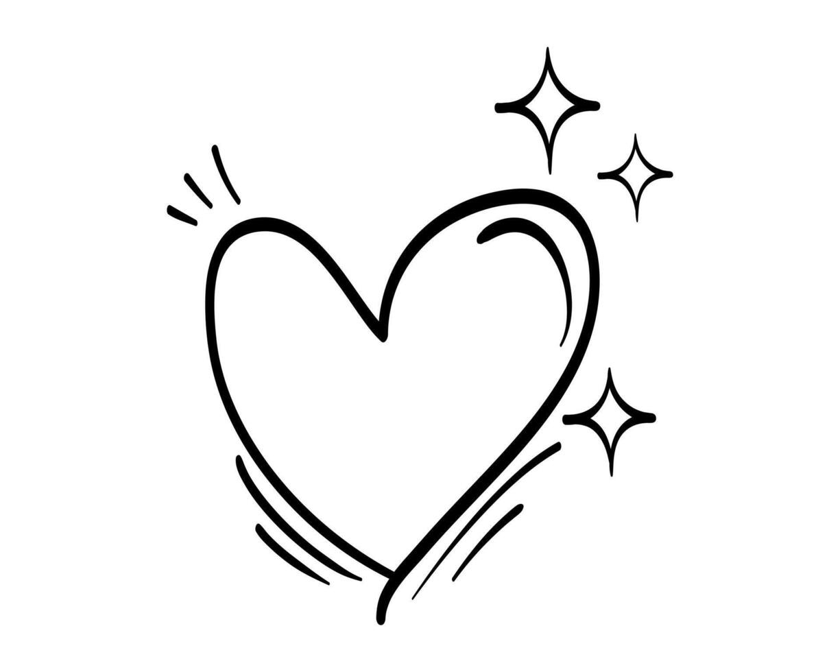Heart symbol with winkling stars. Shine icon. doodle heart and sparkle star. isolated on white background vector