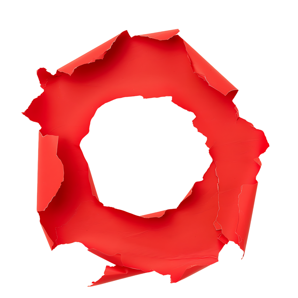 Hole in Red Paper on Transparent Canvas png