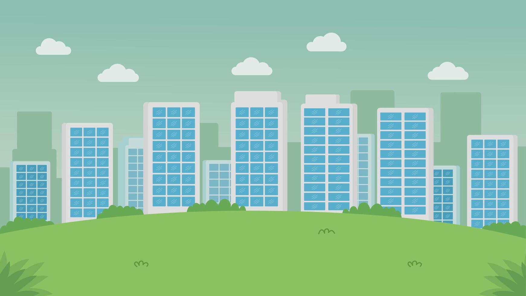 Modern Green Park and Cityscape Building Flat Design Illustration vector
