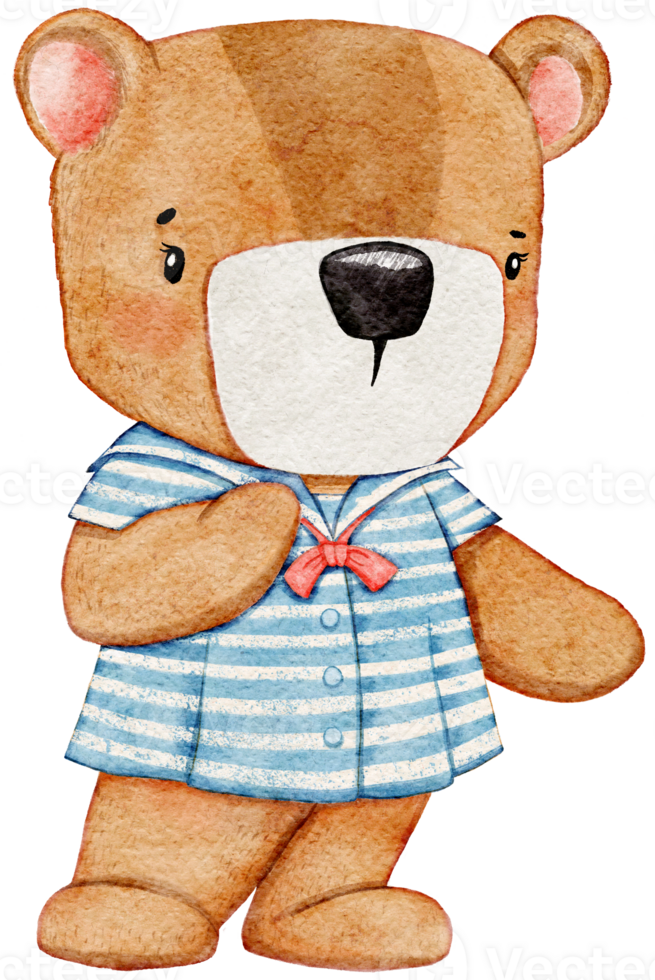 Watercolor nautical teddy bear hand-drawn illustration with baby shower girl png
