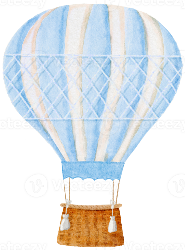 Watercolor blue hot air balloons for baby shower boy, nursery decorations png