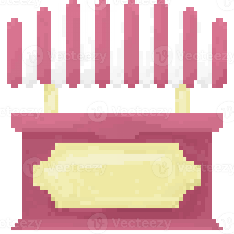 A retro-styled pixel-art illustration of a market stall with a white and pink roof. png
