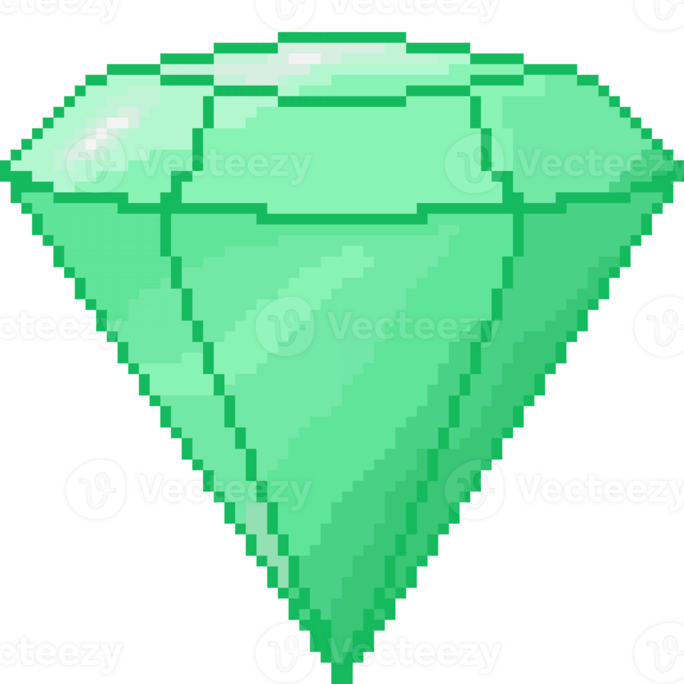 A retro-styled pixel-art illustration of a shiny emerald. png