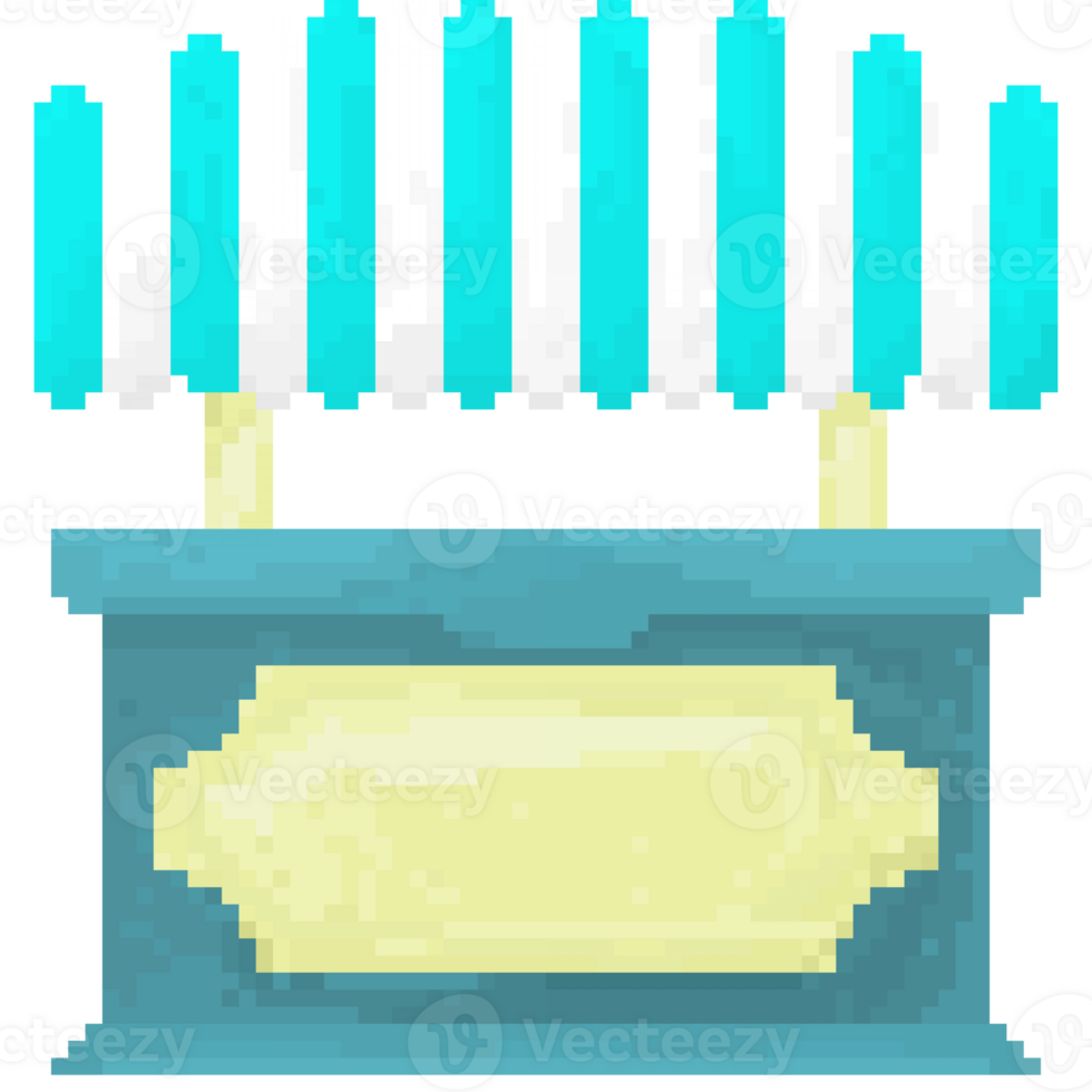 A retro-styled pixel-art illustration of a market stall with a white and blue roof. png