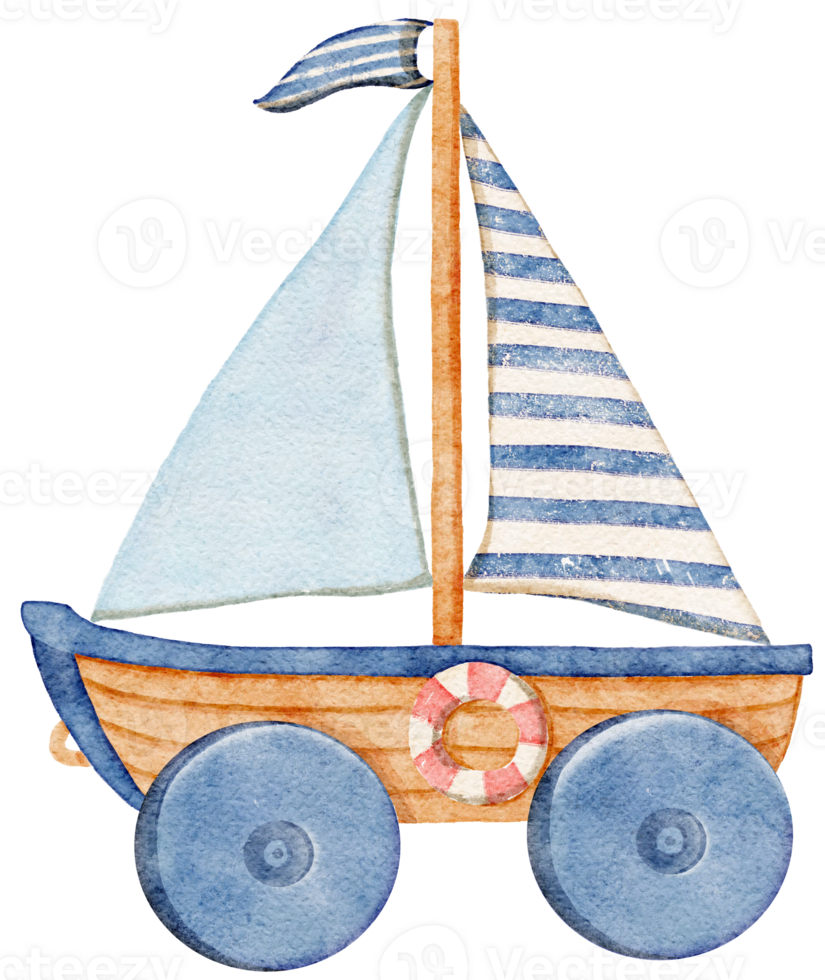 Watercolor Sailboat shaped wooden toy png