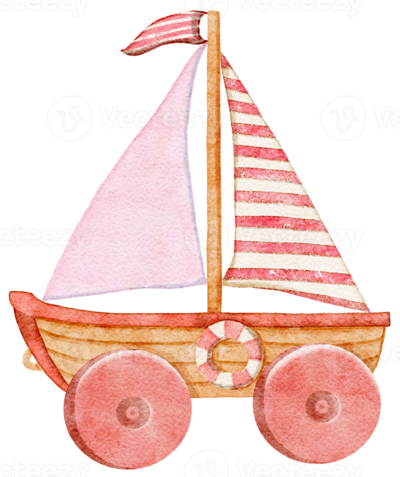 Watercolor Sailboat shaped wooden toy png