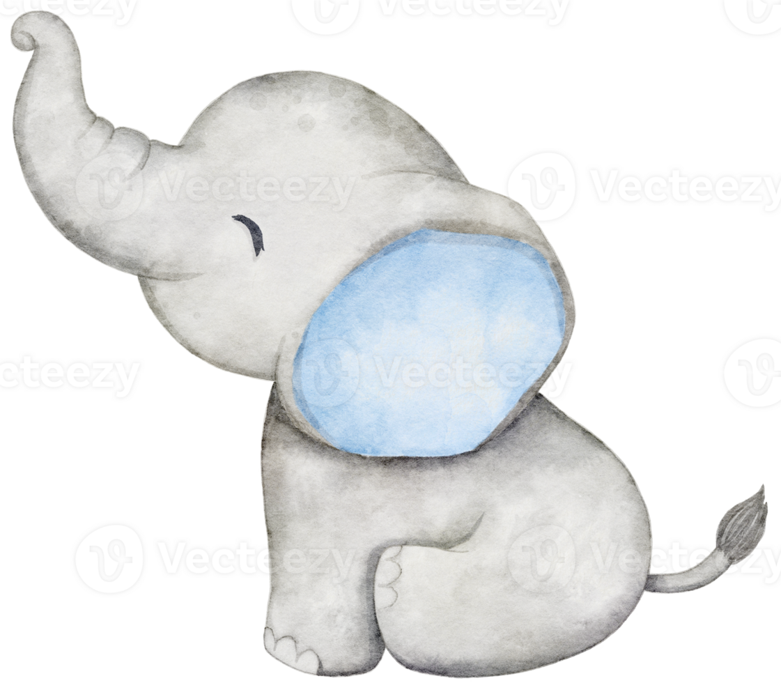 Watercolor Elephant Sitting for Baby Boy png