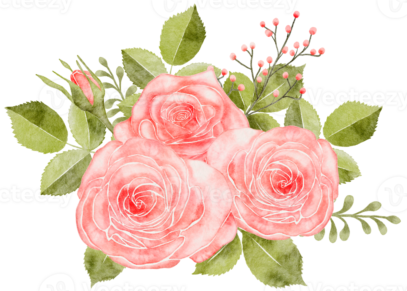 Watercolor Bouquet of Pink Roses png