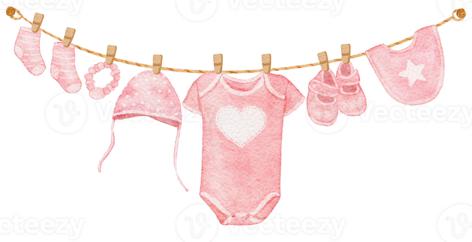 Watercolor Pink Baby Clothes Hanging on a Clothes rack for Card Template Frame png