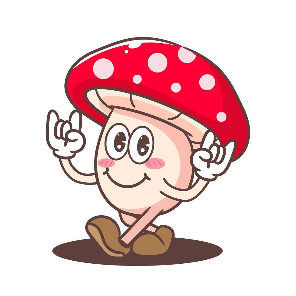 Adorable groovy cartoon character of cute mushroom. kawaii and Cheerful Mascot Logo Concept Isolated white background. Hand drawn style illustration. vector