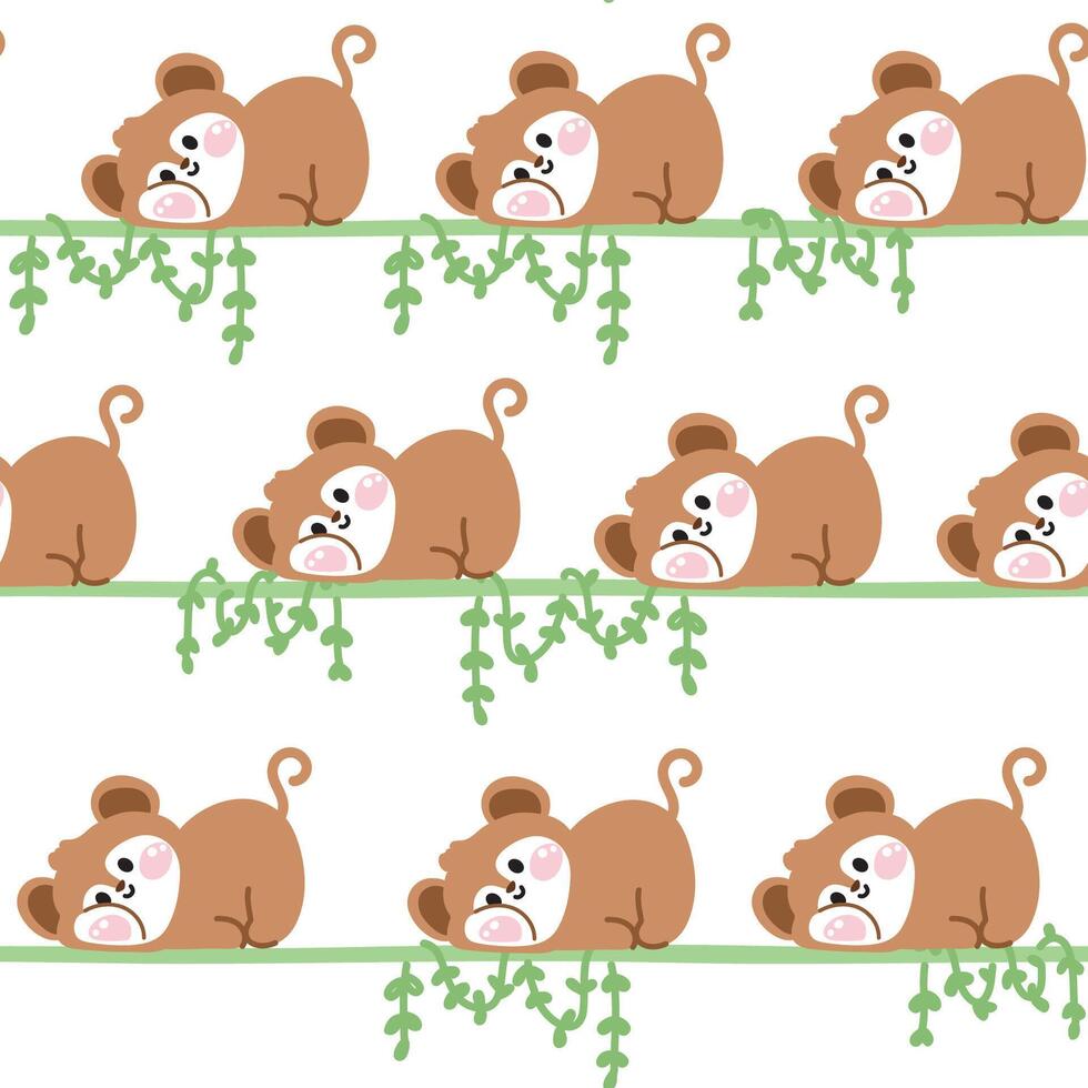 Seamless pattern of cute monkey lay on tree white background.Wild animal character cartoon design.Image for card,poster,baby clothing.Jungle.Kawaii.Illustration. vector