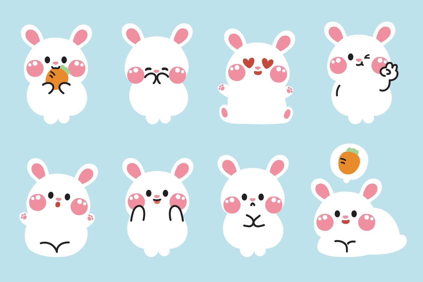 Set of cute rabbit pastel in various poses and feeling.Rodent animal character cartoon design collection.Bunny.Easter.Spring.Carrot.Kawaii.Illustration. vector