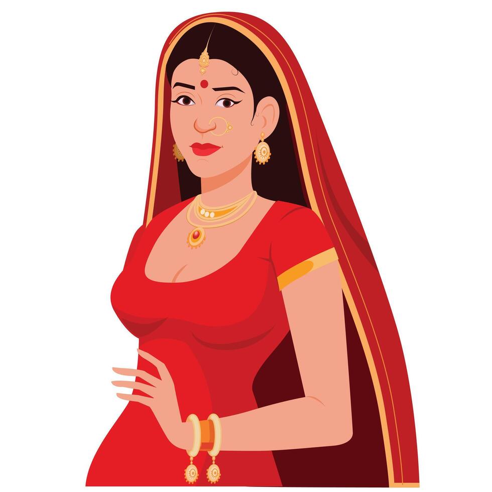 Indian girl bride, Portrait of beautiful indian girl vector