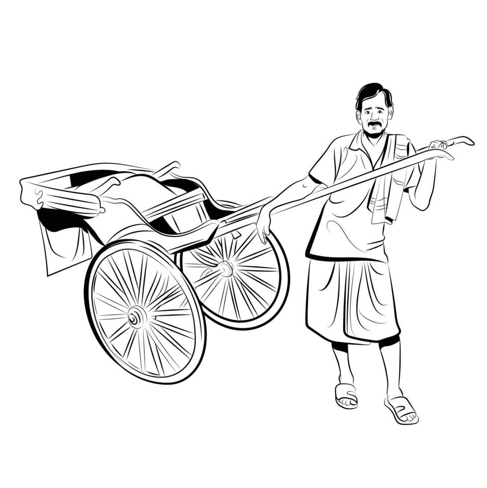Indian Kolkata rickshaw, rickshaw waiting for passenge vector