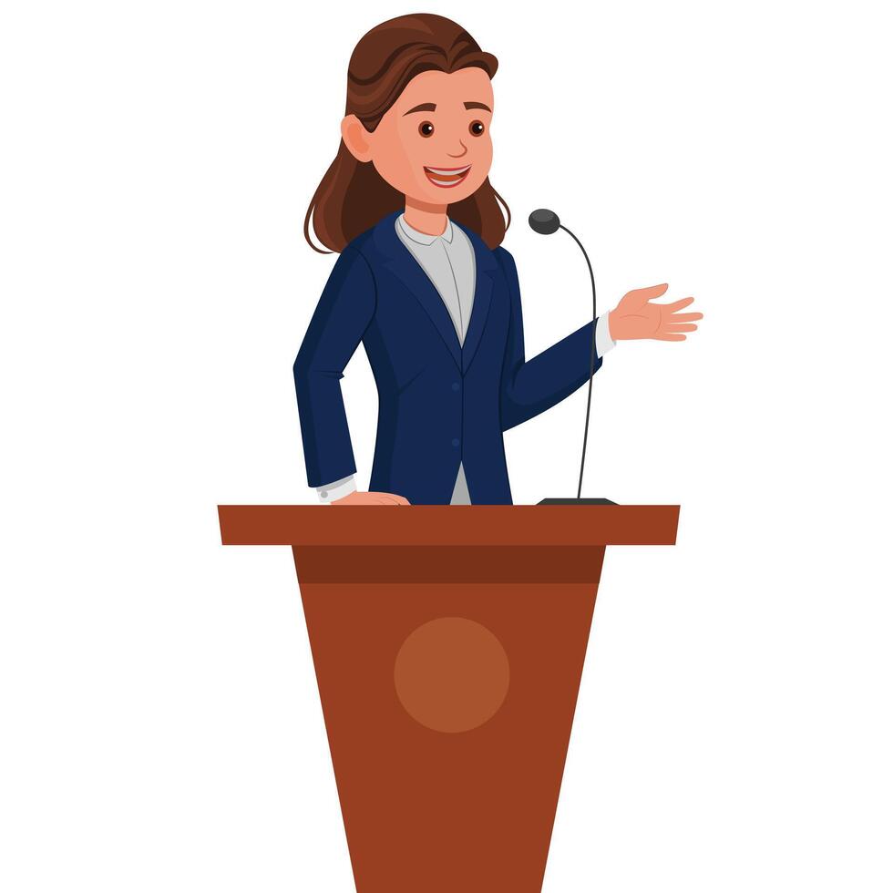 Woman speaking at a lecture vector