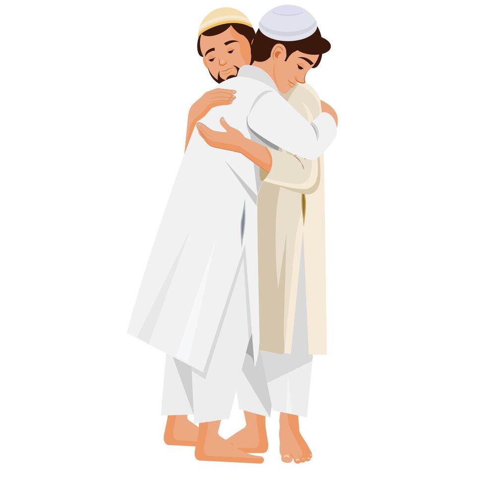 Muslim men hugging each other vector