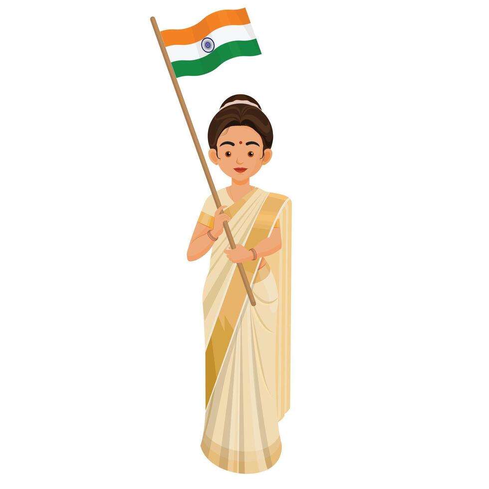 Indian woman holding flag 15 th august Happy independence day of India vector