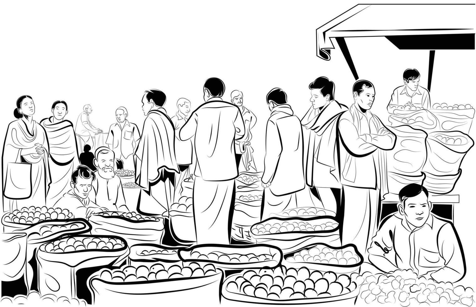 People in Indian Market, Asian vegetable market with different people vector