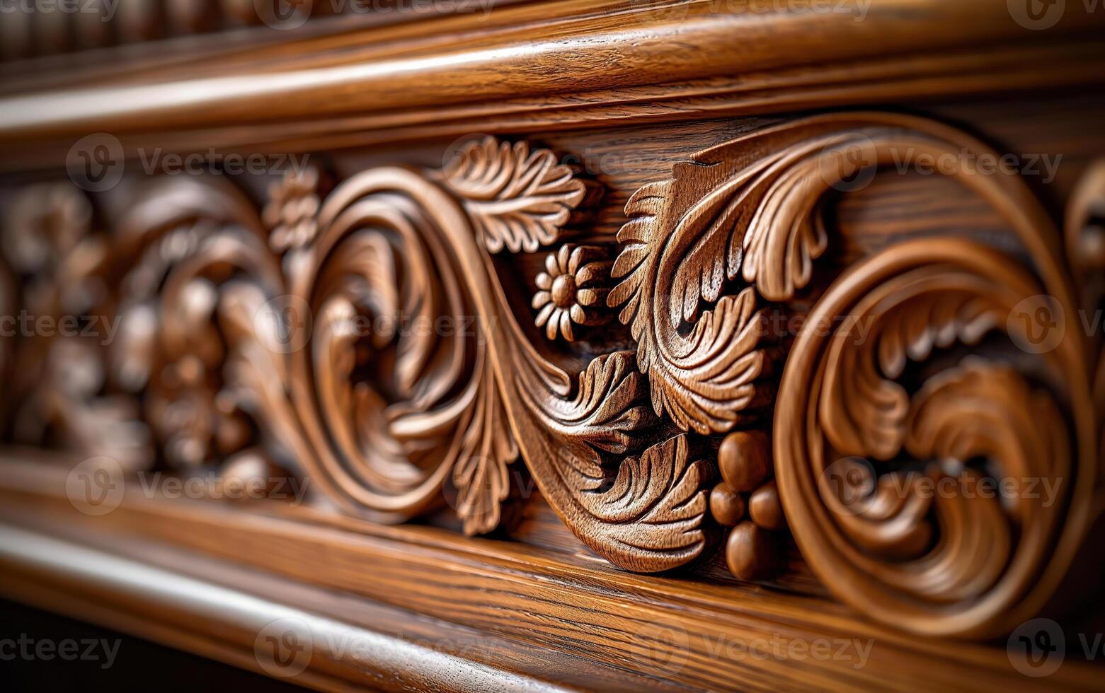 Carved wood floral details adding a touch of elegance and sophistication to furniture photo